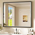 Keonjinn 42" x 36" Black Bathroom Vanity Mirror, Brushed Black Metal Framed by Keonjinn