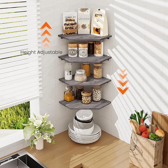 Homode Corner Shelf Wall Mount, Wall Shelf Organizer, Wood Hanging Storage - Image 7
