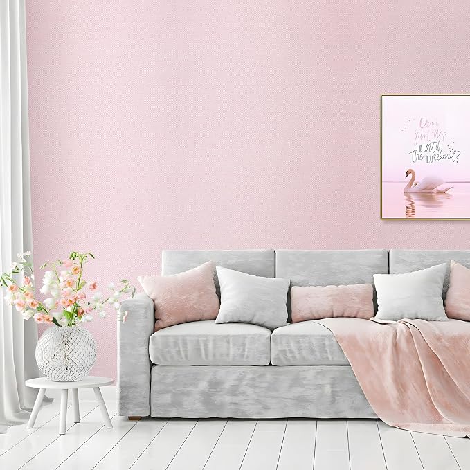 15.75"x590.6" Grasscloth Peel and Stick Wallpaper Pink Textured Contact Paper - Image 5