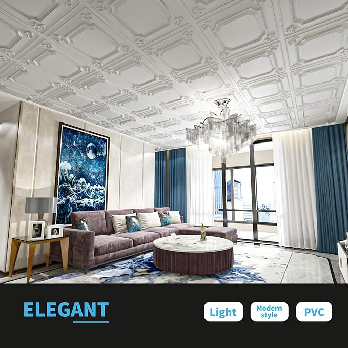 Art3d Drop Ceiling Tiles 24x24 in White, Wainscoting Panels Glue Up 2x2 - Image 4