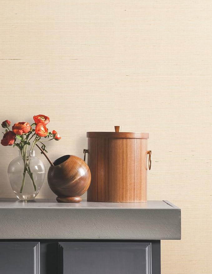 York Wallcoverings Natural Sisal Plaster Peel and Stick Grasscloth Wallpaper - Image 2