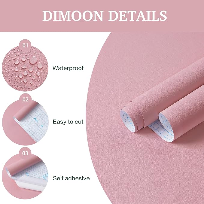 Dimoon 17.7''x118'' Peel and Stick Wallpaper Pink Contact Paper - Image 3