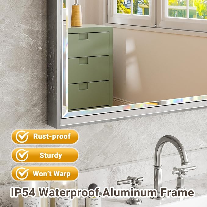 Silver Bathroom Mirror, 36x36 Inch Beveled Silver Square Mirror - Image 4