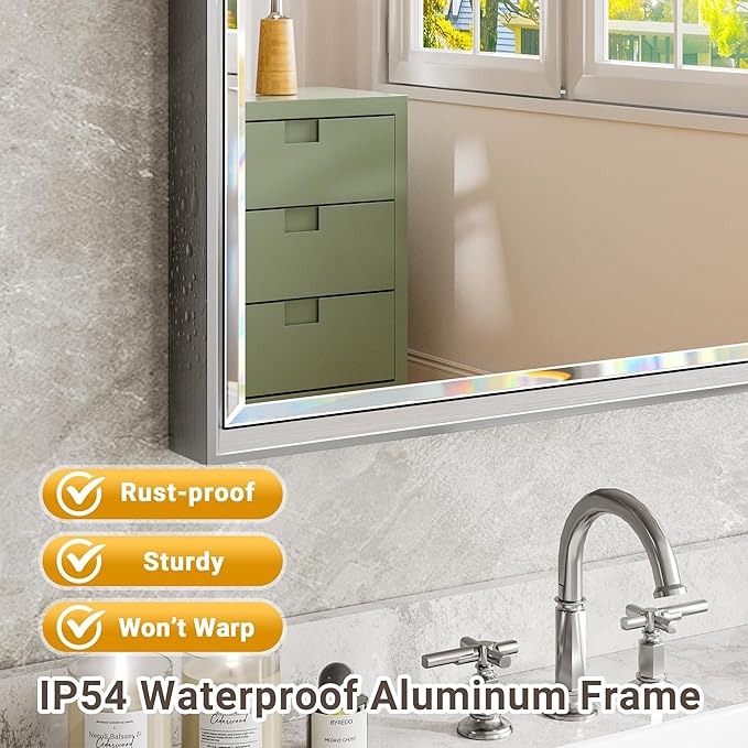 48 x 30 Beveled Bathroom Mirror, Shatterproof Rectangle Mirror, Metal Framed - Image 4