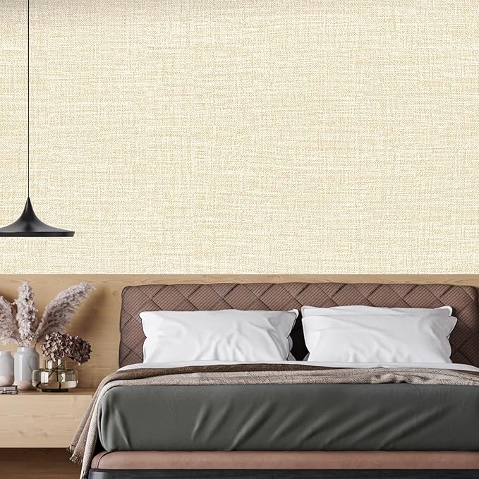 Beige Grasscloth Peel and Stick Wallpaper 17.3"x1200" Faux Linen Textured - Image 5