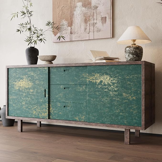 VEELIKE Distressed Teal Gold Metallic Wallpaper Peel and Stick Plaster Concrete - Image 6