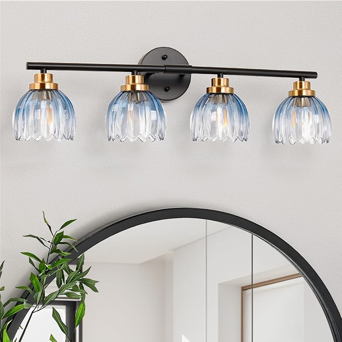 TALOYA Bathroom Vanity Light Fixtures, 4-Light Black and Gold Wall Lights by Taloya