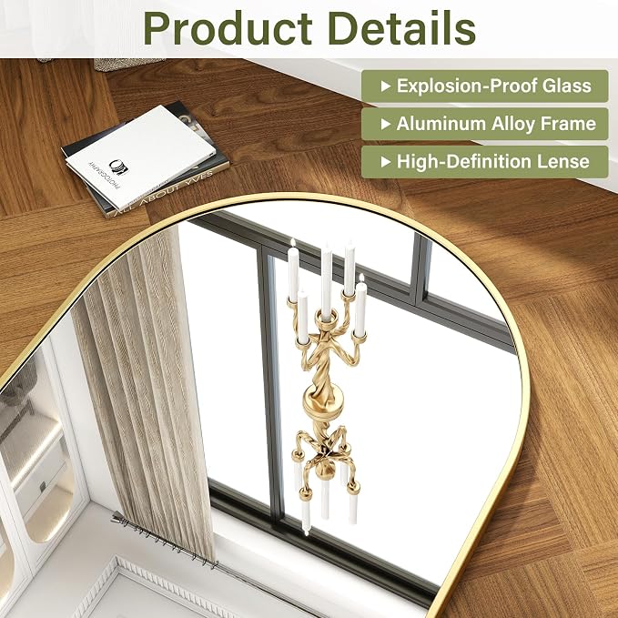 XRAMFY 32"x48" Arched Bathroom Mirror - Image 4