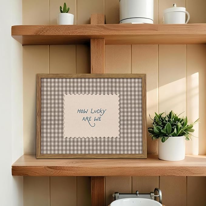 How Lucky Are We Wall Art, Vintage Gingham Inspirational Canvas Wall Decor - Image 2