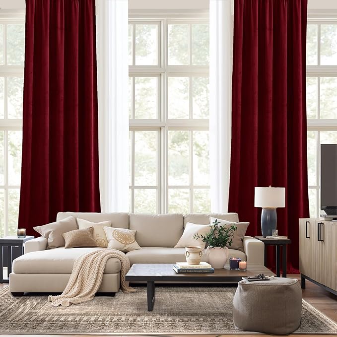 NICETOWN Red Velvet Textured Window Curtains/Draperies - Image 9