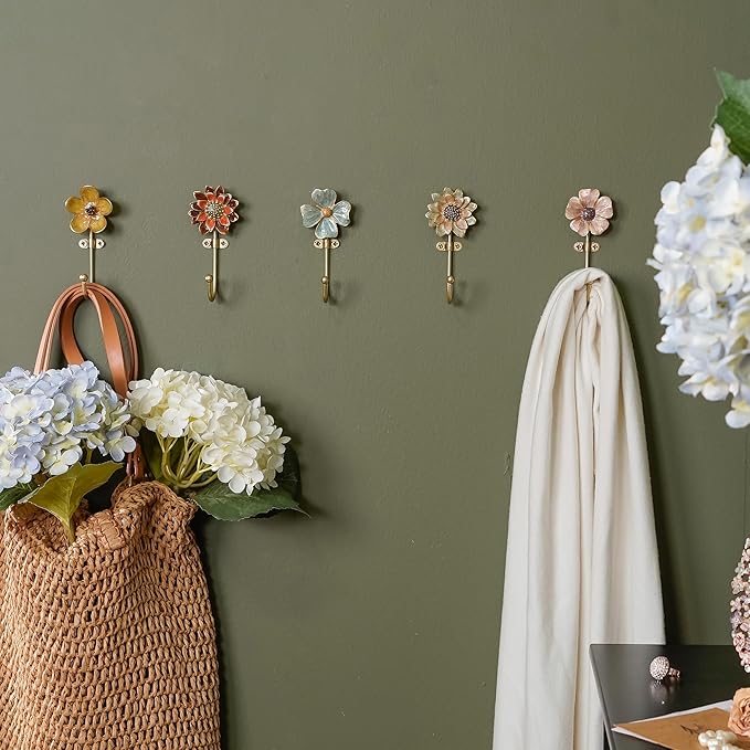 SOFFEE DESIGN Set of 5 Floral Wall Hooks, French Garden Eye-catching Entryway - Image 2