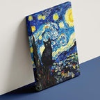 ALMLZL Framed Van Gogh The Starry Night Cat Canvas Wall Art Cute Funny Black - Image 2