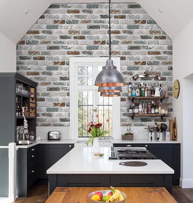 Guvana 17.3"×472.4" Brick Peel and Stick Wallpaper Red/Blue/Grey Brick Contact - Image 3