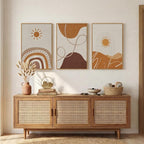 Framed Neutral Abstract Boho Wall Art Bedroom, 3 Piece Terracotta Beige - Image 4