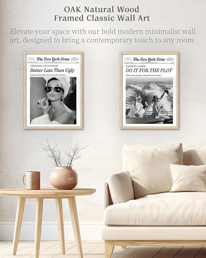iHery Natural OAK Wood Audrey Hepburn Newspaper Trendy Framed Wall Art - Image 7