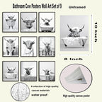 SEHSUVC Funny Bathroom Cow Posters Wall Art Set of 9, Vintage Black and White - Image 3