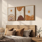 Framed Neutral Abstract Boho Wall Art Bedroom, 3 Piece Terracotta Beige - Image 2