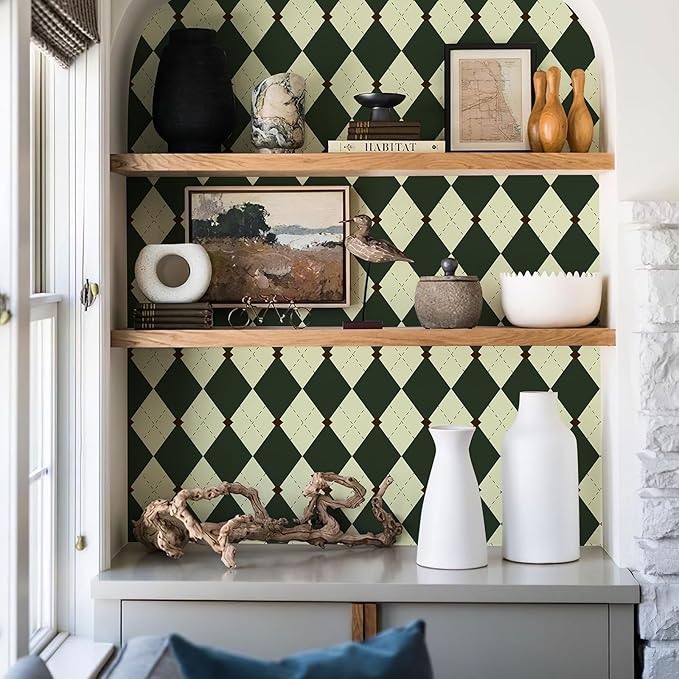 Simon&Siff Retro Peel and Stick Wallpaper Black and Green Wallpaper Vintage - Image 2