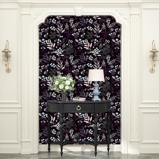 Laatse Vintage Purple Wallpaper Peel and Stick Dark Pink Floral Wallpaper - Image 2