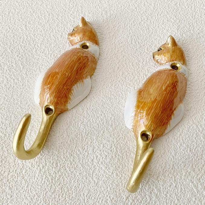 2 Pack Decorative Wall Hooks, Vintage Cat Shaped Metal Wall Hook - Image 3