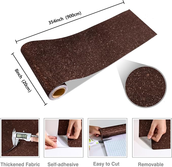 CRE8TIVE 8"x354" Glitter Wallpaper Dark Brown Peel and Stick Wallpaper Border - Image 9