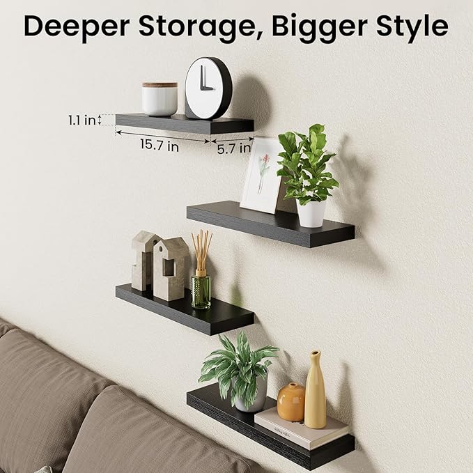 BAYKA Floating Shelves for Wall, 15.7in Wall Mounted Rustic Wood Shelves for - Image 8