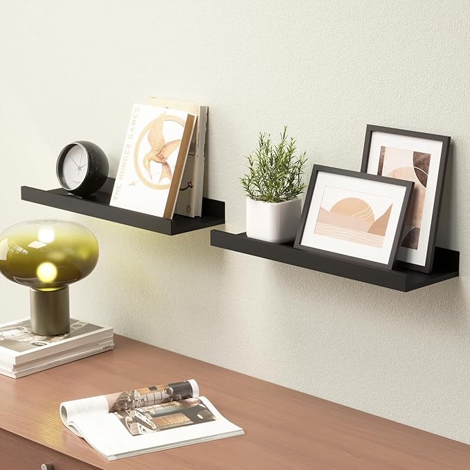 Boswillon Floating Shelves Wall Mounted Set of 2, Modern Black Wall Shelves - Image 2