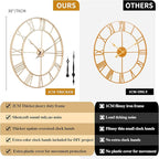 CLXEAST Champagne Gold 30 Inch Wall Clock, Large Modern Metal Roman Numeral - Image 3