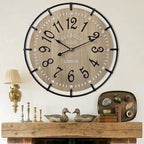 30 Inch Oversized Farmhouse Wall Clock, Metal Rustic Wood by Unknown