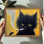 Vintage Framed Black Cat Wall Art, Mens Room Canvas Print Poster, Cool Animals - Image 4