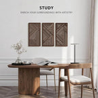 VIYYIEA Boho Solid Wood Carved Wall Art Set of 3, Geometric Minimalist Wooden - Image 4