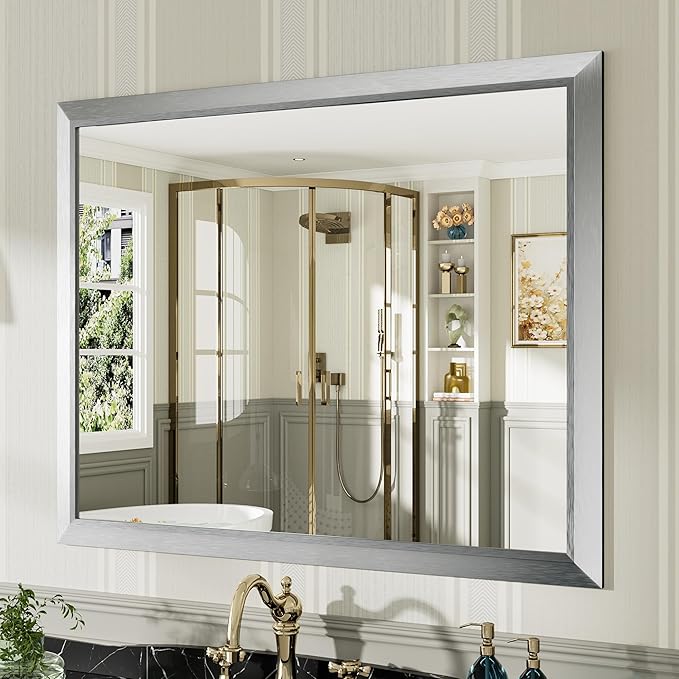 40x32 Inch Brushed Silver Bathroom Mirror by Briivuemodernmirrors