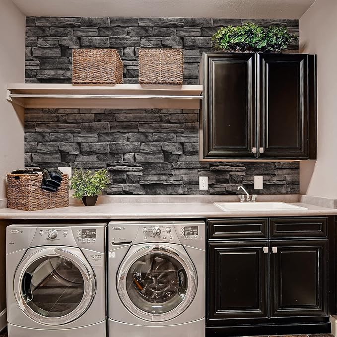 Jeweluck Grey Brick Wallpaper Peel and Stick Wallpaper 17.7”×393.7” Faux Stone - Image 6