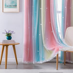 XiDi Curtains for Bedroom Decor, Rainbow Pink-Blue-52-45 - Image 3