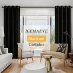 IGEMAEVE Black Blackout Curtains 96 Inch Length 2 Panels Set, Grommet Energy - Image 2