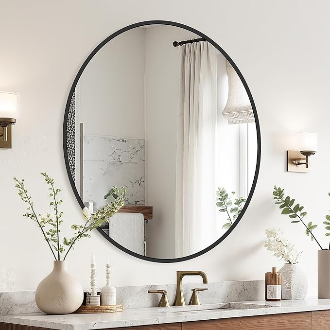 Black Round Mirror 22 Inch, Circle Wall Mirrors - Image 3