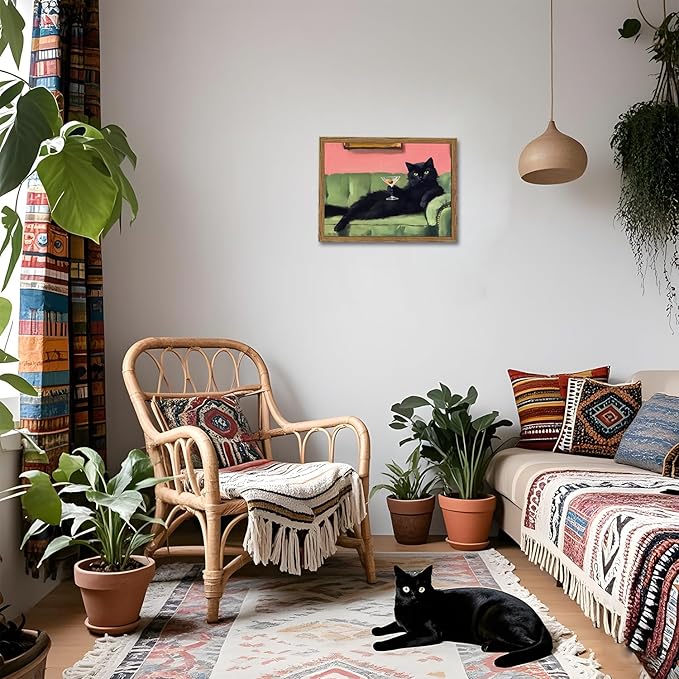 Funny Black Cat Martini Wall Art, Bar Cart Decor, Eclectic Cocktail Painting - Image 5