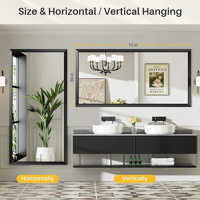 Briivue 72x36 Inch Black Bathroom Mirror - Image 5