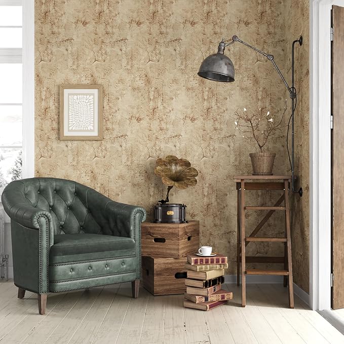 VEELIKE 15.7''x354'' Aged Concrete Wallpaper Textured Tan Concrete Peel and - Image 2