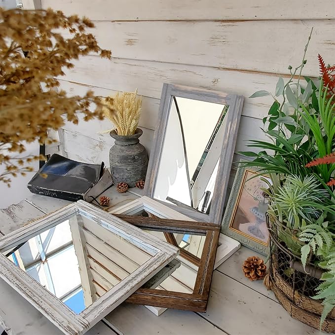AAZZKANG Wood Framed Mirror Rectangular Rustic Wall Mirrors Decorative Small - Image 7