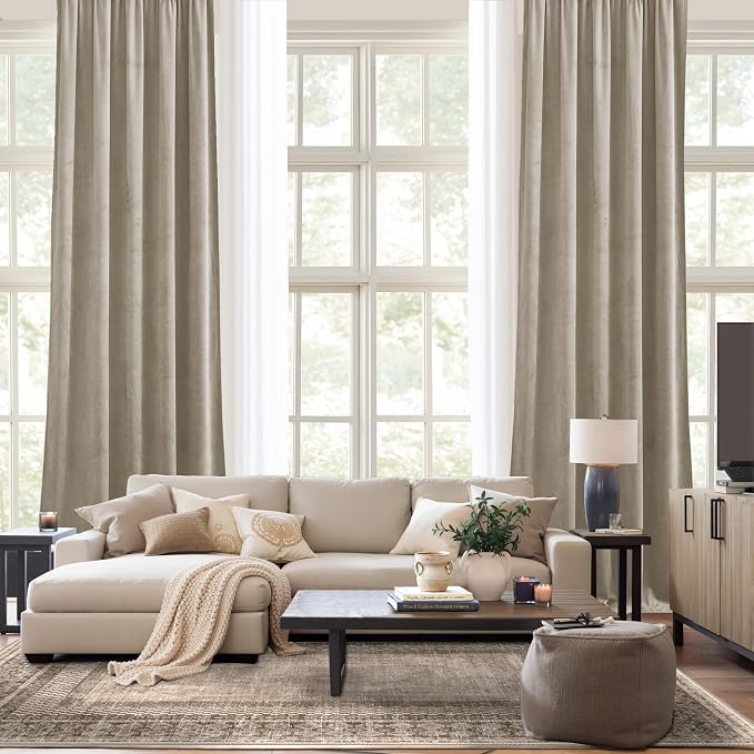 NICETOWN Living Room Camel Velvet 102 inches Long Curtains, Sound and Sunlight - Image 7