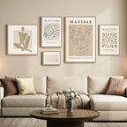 Large Framed Matisse Wall Art Set of 5, Neutral Beige Abstract Geometric by Cuspin