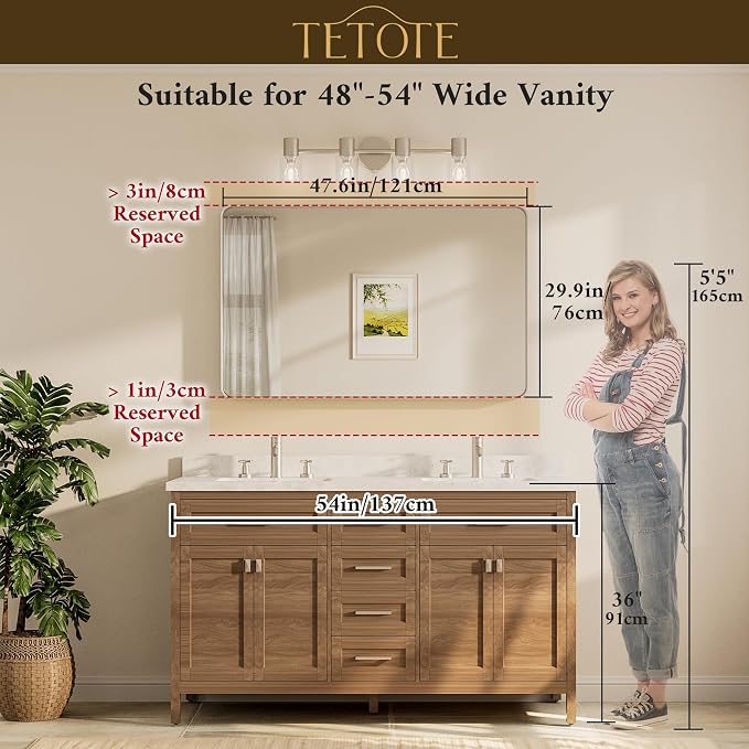 TETOTE 48 x 30 Inch Bathroom Mirror, Matte Black Modern Metal Frame Rectangle - Image 8