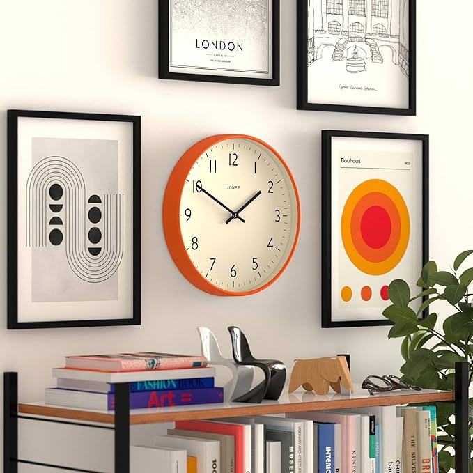 JONES CLOCKS® Studio wall Clock | Modern Round Style | 12 inch | Orange | Easy - Image 5