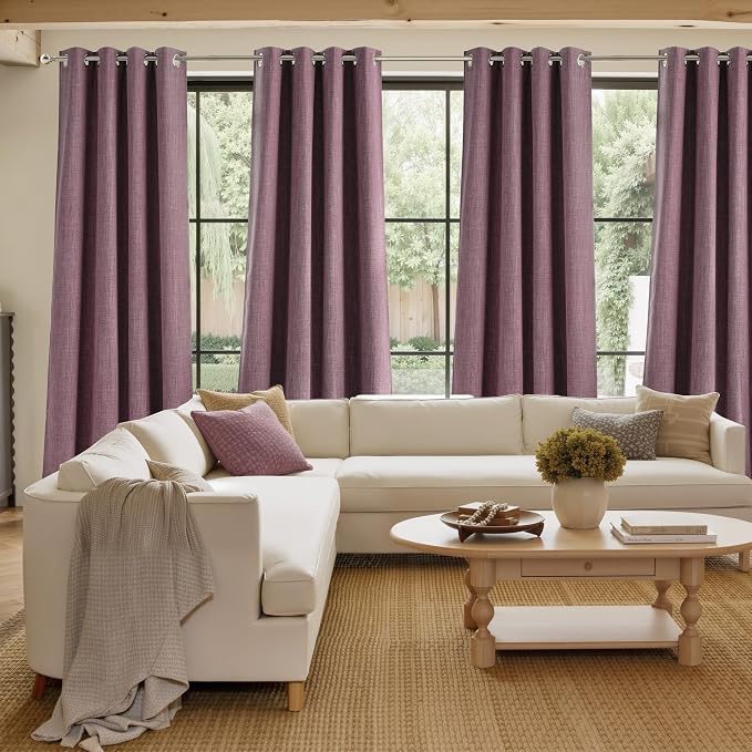 NICETOWN Greyish Purple Faux Linen Room Darkening Rod Pocket Curtains 63 inch - Image 4