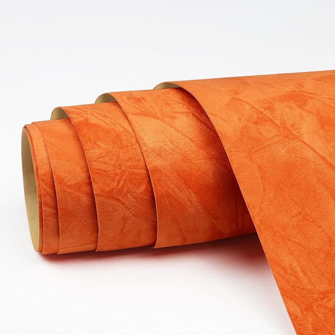 17.5"x317" Crushed Orange Velvet Peel and Stick Wallpaper Orange Wallpaper Self - Image 8