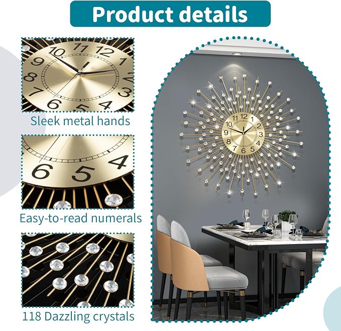 Extra Large Wall Clocks for Living Room Big Modern Wall Clock Silent Battery - Image 4