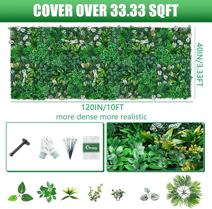 Grooy Artificial Hedge Grass Wall, Boxwood Panels 40"x120", UV Protected - Image 2