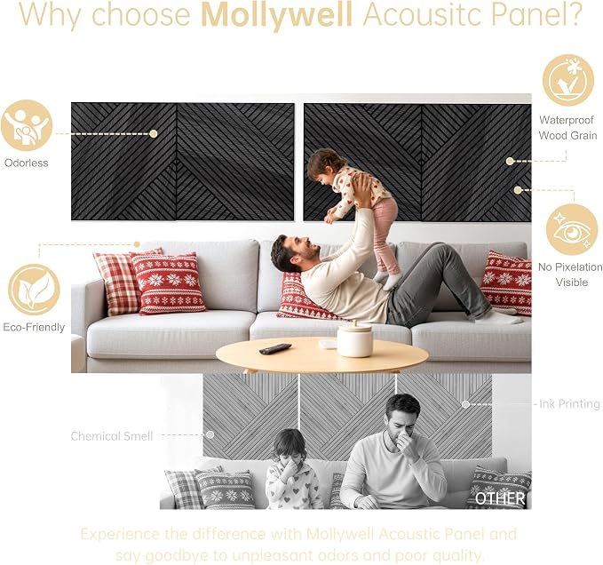 Mollywell Art Acoustic Wall Panels, 24x24 Inch 8 Pack, Wood Veneer, Sound - Image 4