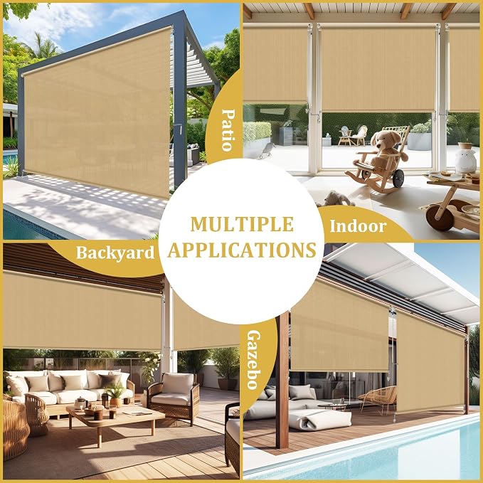 Shade&Beyond Outdoor Roller Shades 4' W x 8' H Cordless Patio Roll Up Blinds - Image 7